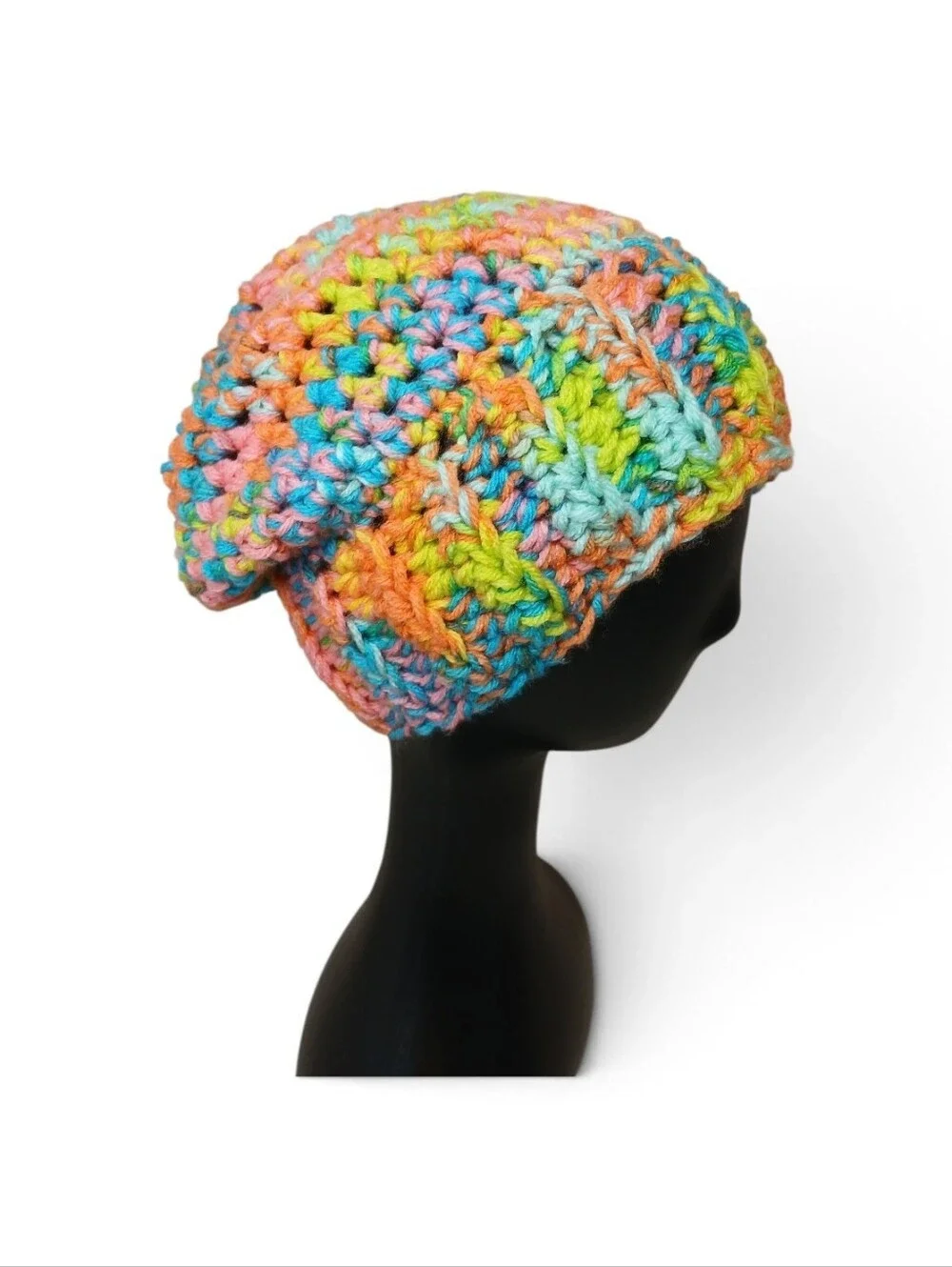 Womens Multicolor Crochet Beanie Hat - Soft Rainbow
